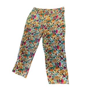 Kate Hill Casual Floral Corduroy Pants Womens Size 14 Straight Leg Multicolor
